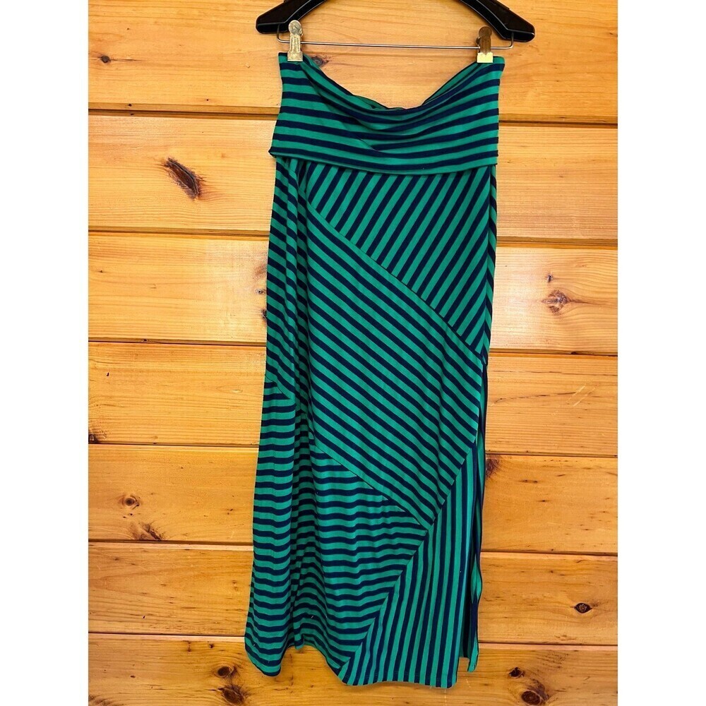 Green Envelope Blue Striped Women Casual Maxi Skirt Large